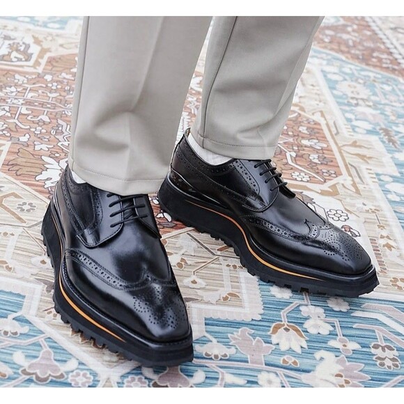 Divinch 6CM Heel Chunky Platform Brogues Black Calfskin Wingtip Derby 2886B Sz 8 main image 10